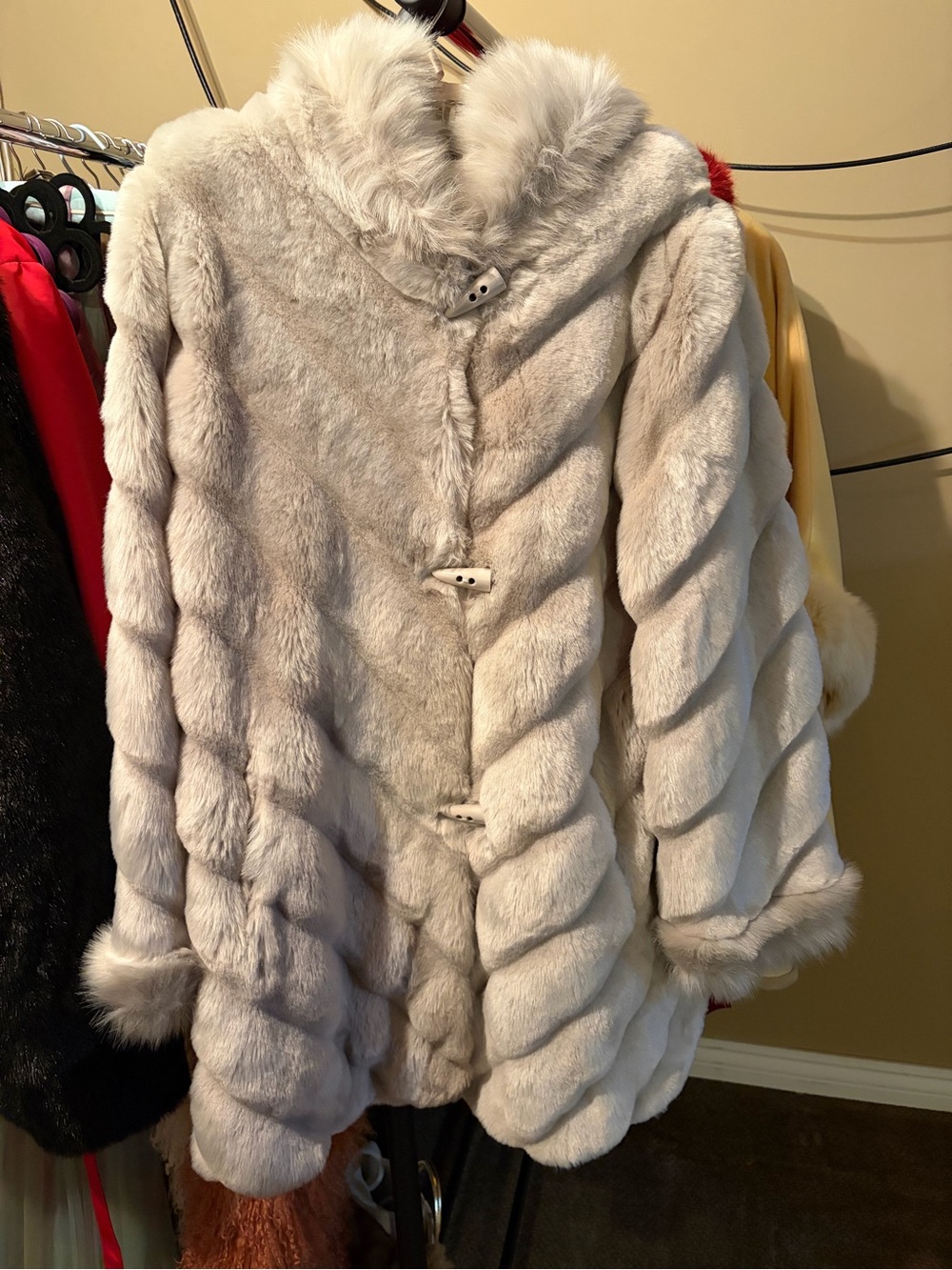 TanJay Lux Faux Fur Hooded Coat in Light Gray